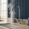 Verossi  | Vandisso | Traditional Cruciform Style 3 in 1 Instant Boiling Tap | Black Ceramic Levers | Polished Chrome Finish