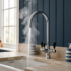 Verossi  | Vandisso | Traditional Cruciform Style 3 in 1 Instant Boiling Tap | Black Ceramic Levers | Polished Chrome Finish