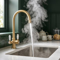 Verossi  | Vandisso | Traditional Cruciform Style 3 in 1 Instant Boiling Tap | White Ceramic Levers | Brushed Brass Finish