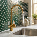 Verossi  | Vandisso | Traditional Cruciform Style 3 in 1 Instant Boiling Tap | White Ceramic Levers | Brushed Gold Finish
