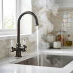 Verossi  | Vandisso | Traditional Cruciform Style 3 in 1 Instant Boiling Tap | White Ceramic Levers | Gun Metal Finish