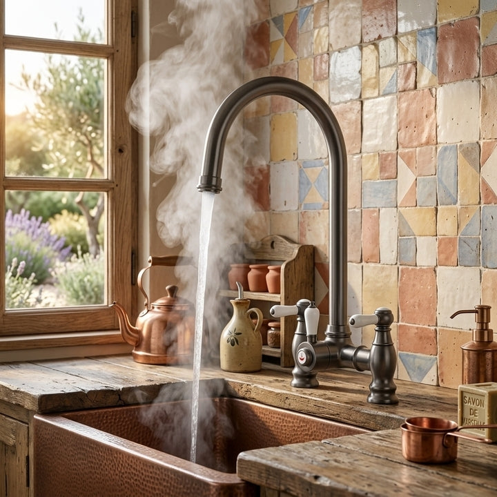 Verossi  | Vandisso | Traditional Cruciform Style 3 in 1 Instant Boiling Tap | White Ceramic Levers | Matt Black Finish
