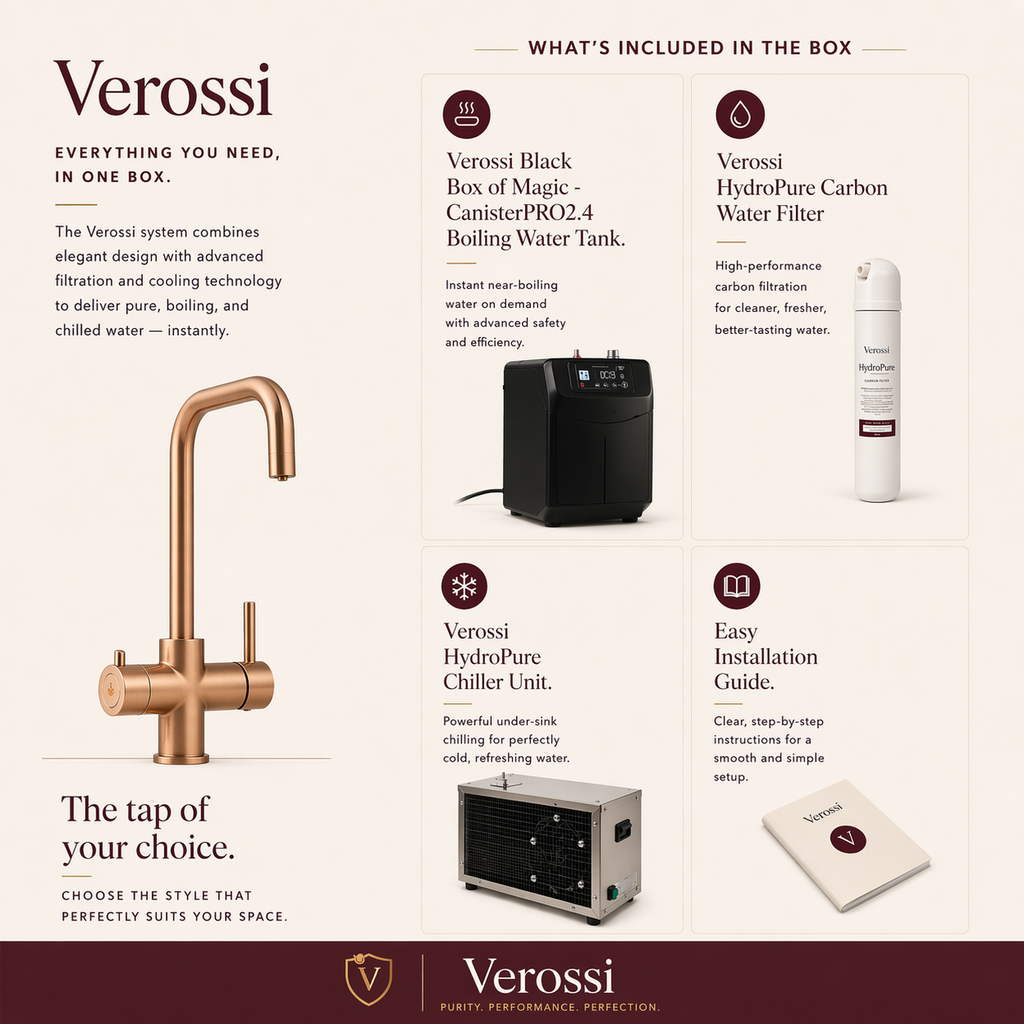 Verossi | Vanquish | 4 in 1 Instant Boiling Water & Chilled Water Pack | Brushed Copper