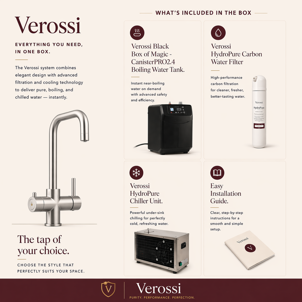 Verossi | Vanquish | 4 in 1 Instant Boiling Water & Chilled Water Pack | Brushed Steel