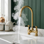 Verossi  | Venetian | Traditional Bridge Style 3 in 1 Instant Boiling Tap | Black Ceramic Levers | Brushed Brass Finish