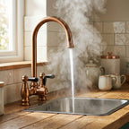 Verossi  | Venetian | Traditional Bridge Style 3 in 1 Instant Boiling Tap | Black Ceramic Levers | Brushed Copper Finish
