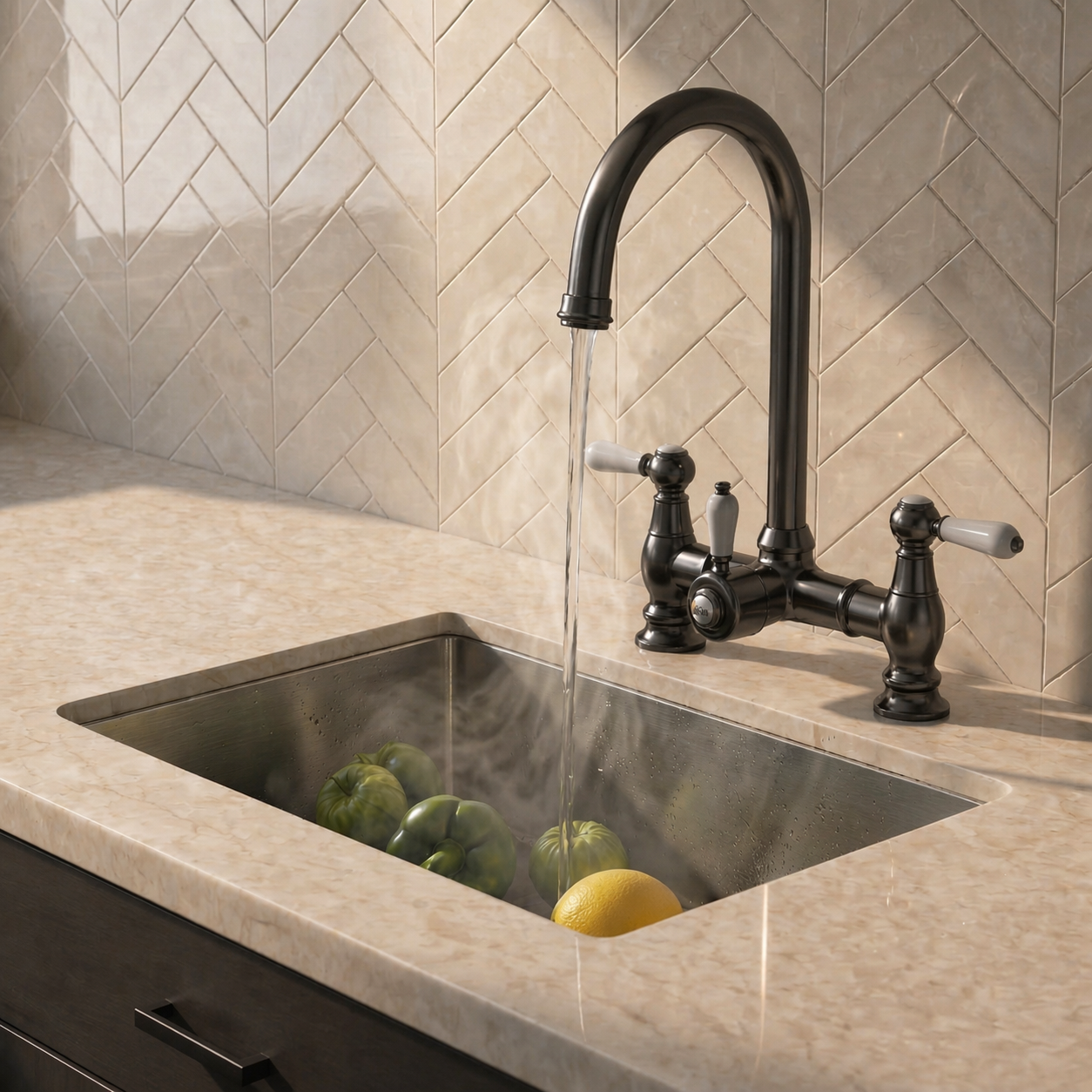 Verossi  | Venetian | Traditional Bridge Style 3 in 1 Instant Boiling Tap | White Ceramic Levers | Gun Metal Finish