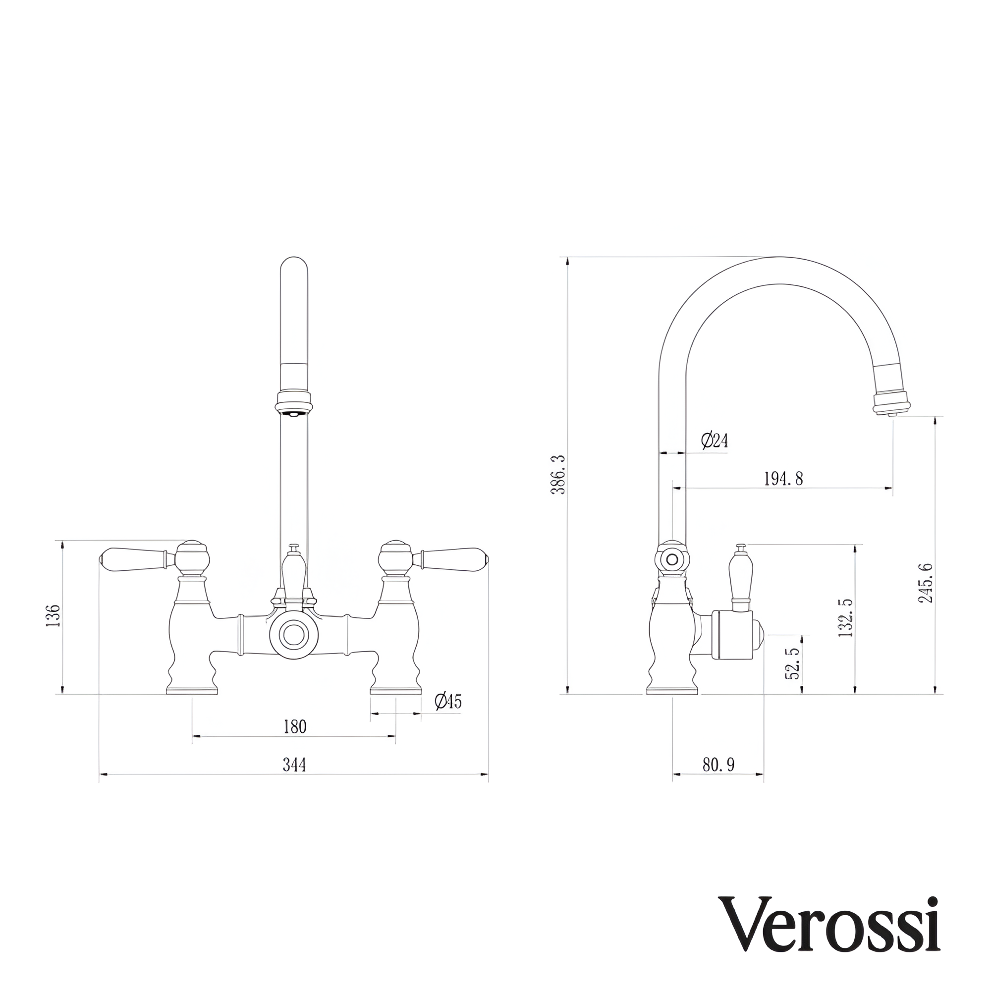 Verossi  | Venetian | Traditional Bridge Style 3 in 1 Instant Boiling Tap | White Ceramic Levers | Gun Metal Finish