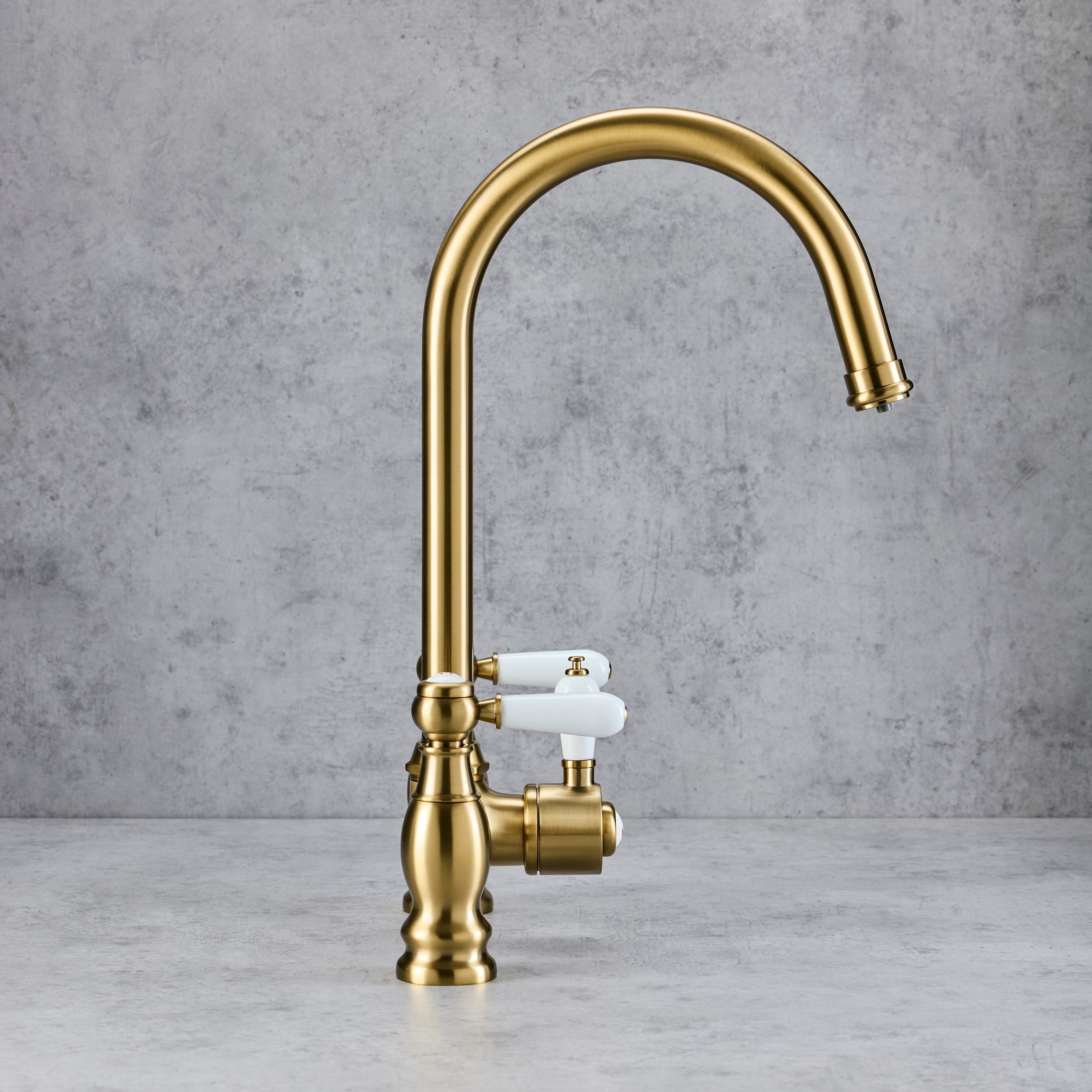 Verossi  | Venetian | Traditional Bridge Style 3 in 1 Instant Boiling Water Tap | White Ceramic Levers | Brushed Brass Finish