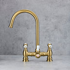 Verossi  | Venetian | Traditional Bridge Style 3 in 1 Instant Boiling Water Tap | White Ceramic Levers | Brushed Brass Finish