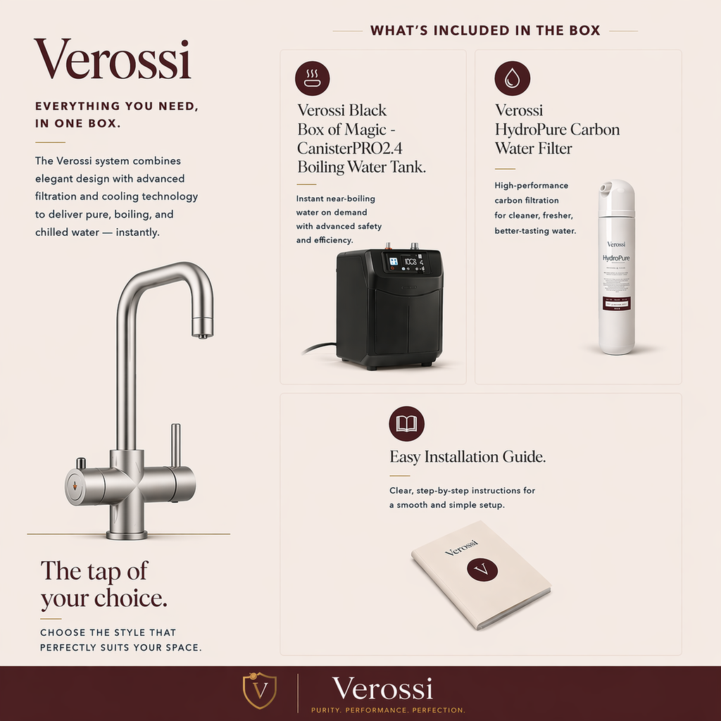 Verossi  | Verani | 4 in 1 Instant Boiling & Filtered Cold Water Tap | Brushed Steel Finish
