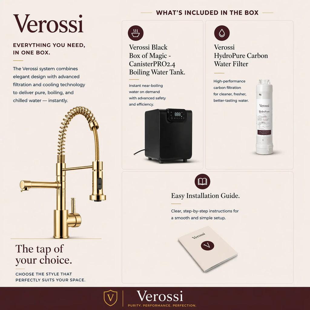 Verossi | Versan | Flexi 3 in 1 Instant Boiling Tap | Brushed Gold Finish