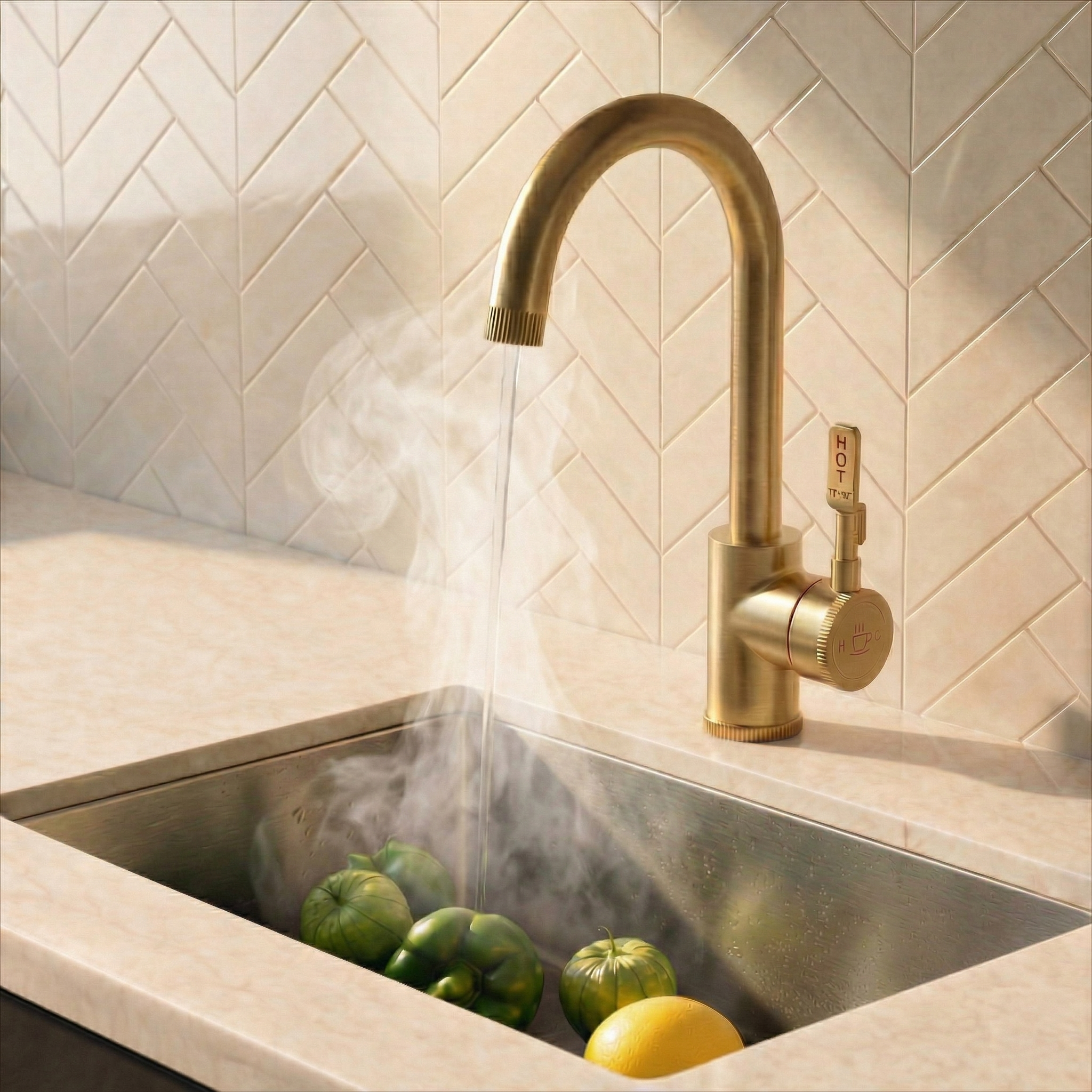 Verossi  | Volissi | Industrial Style Single Lever 3 in 1 Instant Boiling Tap | Brushed Brass Finish