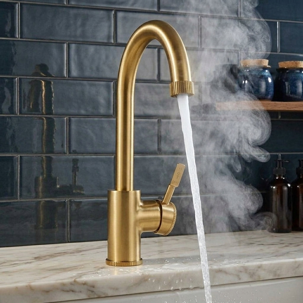 Verossi  | Volissi | Industrial Style Single Lever 3 in 1 Instant Boiling Tap | Brushed Brass Finish