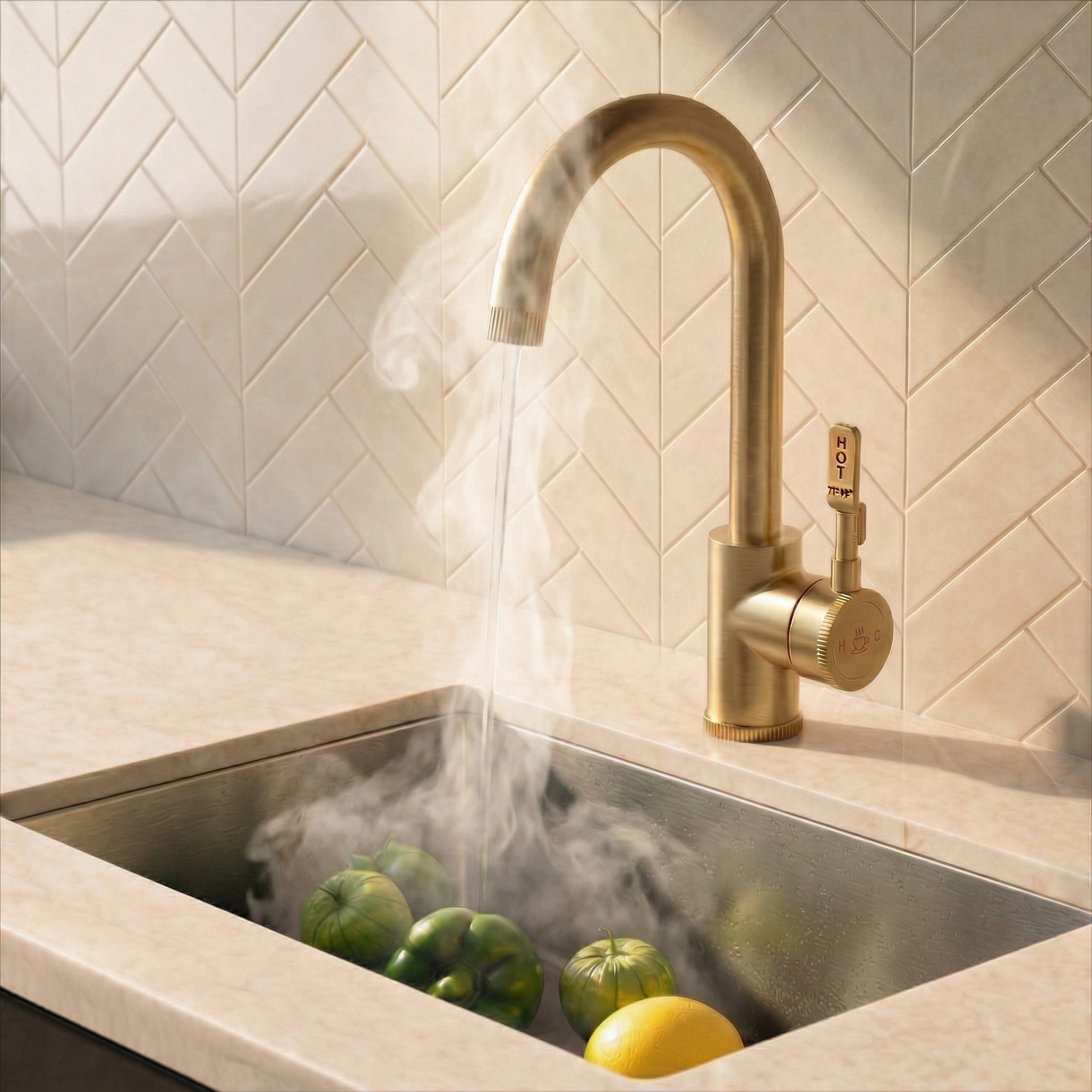 Verossi  | Volissi | Industrial Style Single Lever 3 in 1 Instant Boiling Tap | Brushed Gold Finish