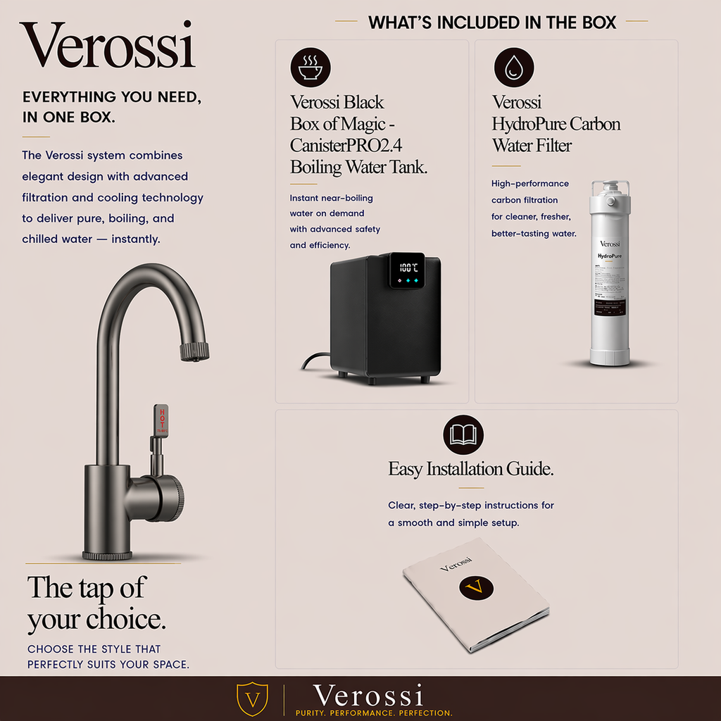 Verossi  | Volissi | Industrial Style Single Lever 3 in 1 Instant Boiling Tap | Gun Metal Finish
