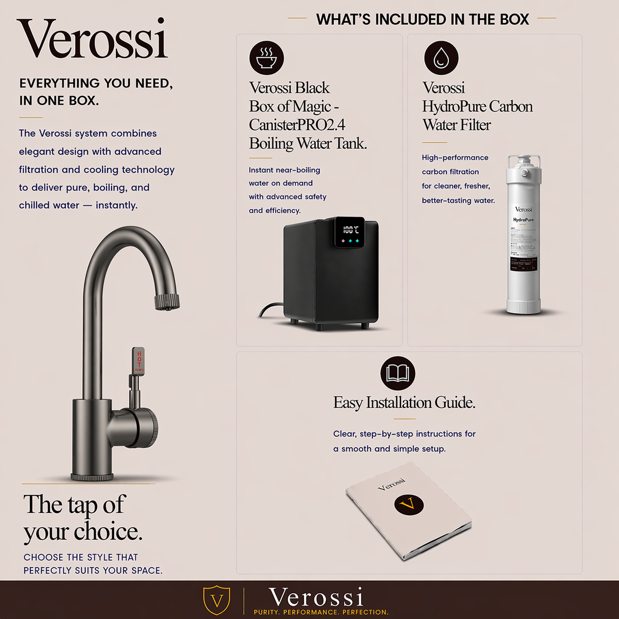 Verossi  | Volissi | Industrial Style Single Lever 3 in 1 Instant Boiling Tap | Gun Metal Finish