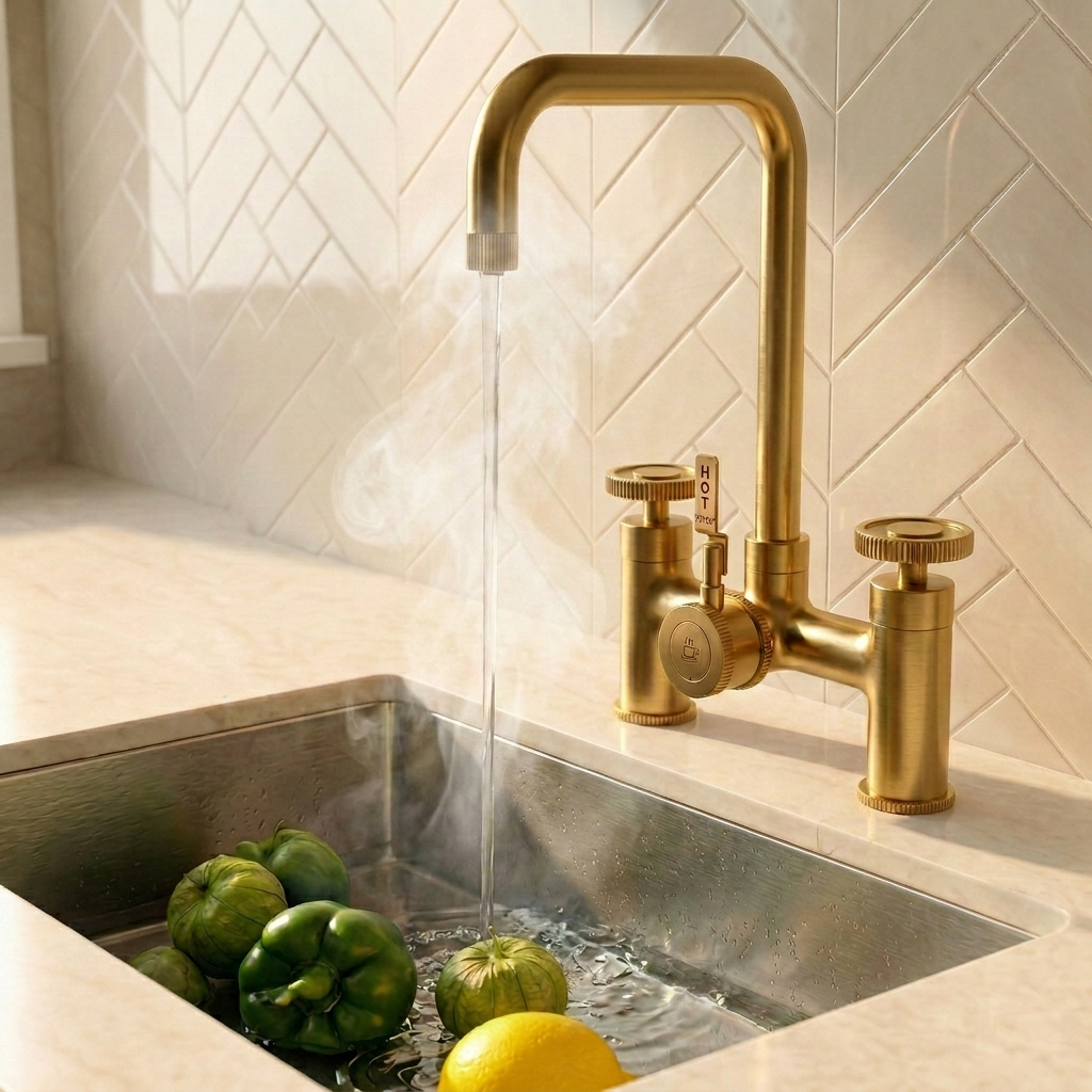 Verossi  | Vorisse | Industrial Bridge Style 3 in 1 Instant Boiling Tap | Brushed Brass Finish