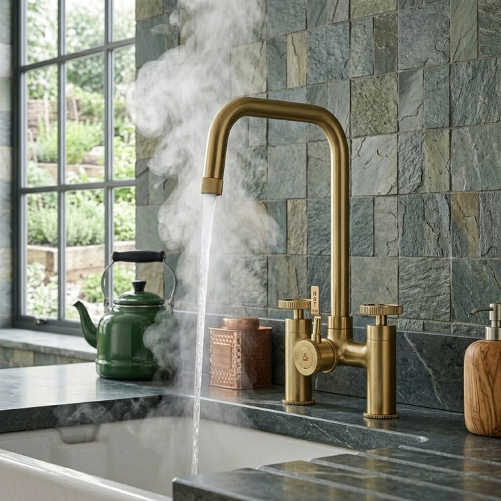 Verossi  | Vorisse | Industrial Bridge Style 3 in 1 Instant Boiling Tap | Brushed Brass Finish