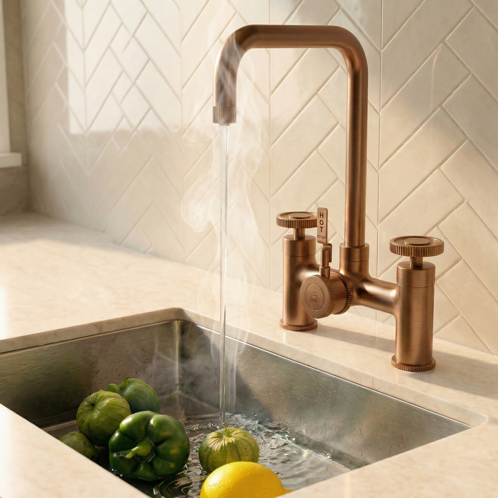 Verossi  | Vorisse | Industrial Bridge Style 3 in 1 Instant Boiling Tap | Brushed Copper Finish