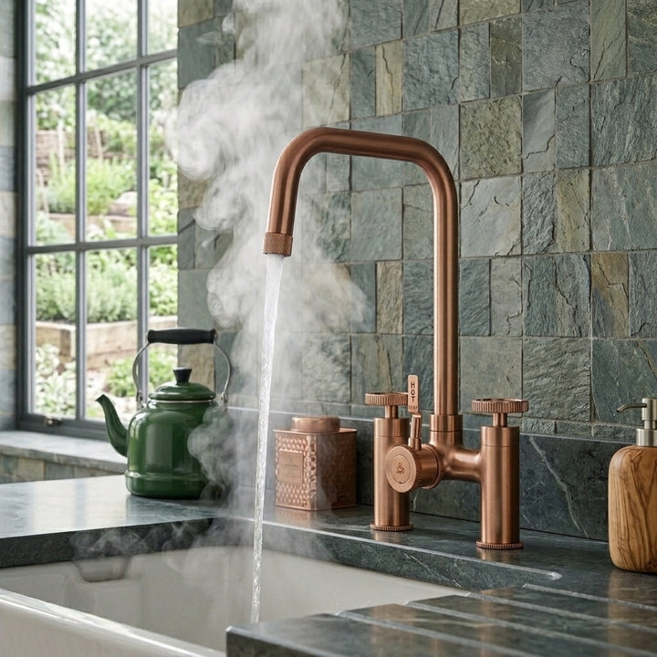 Verossi  | Vorisse | Industrial Bridge Style 3 in 1 Instant Boiling Tap | Brushed Copper Finish