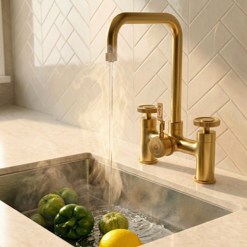 Verossi  | Vorisse | Industrial Bridge Style 3 in 1 Instant Boiling Tap | Brushed Gold Finish