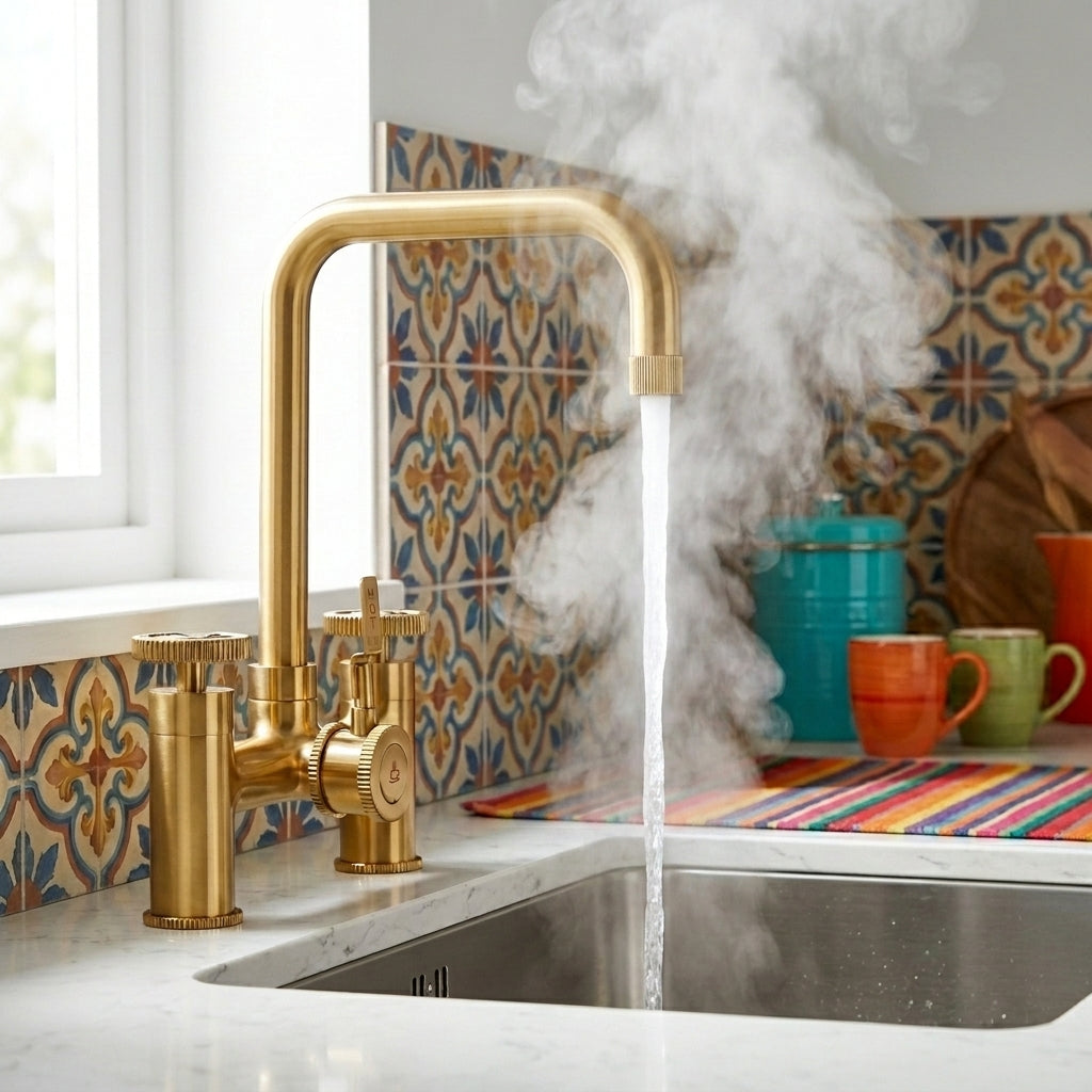 Verossi  | Vorisse | Industrial Bridge Style 3 in 1 Instant Boiling Tap | Brushed Gold Finish