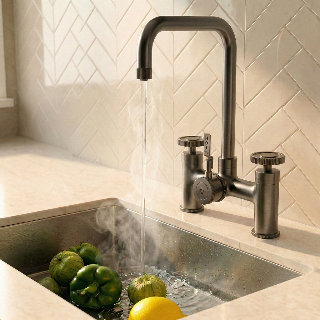 Verossi  | Vorisse | Industrial Bridge Style 3 in 1 Instant Boiling Tap | Gun Metal Finish