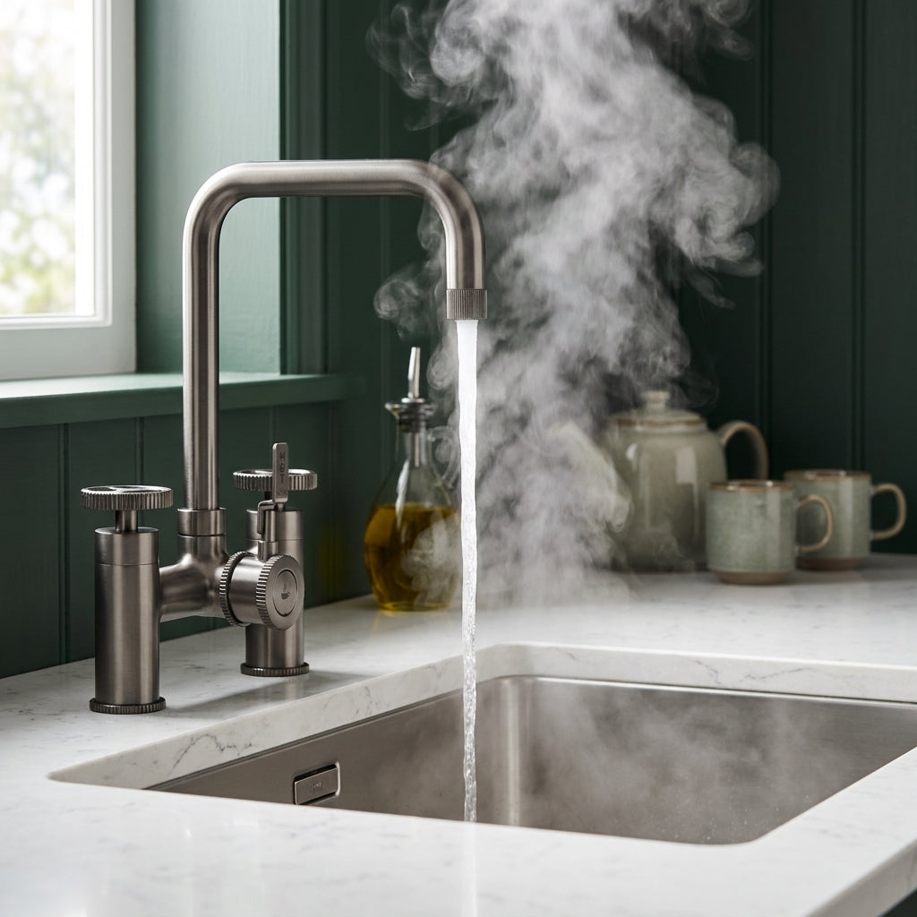 Verossi  | Vorisse | Industrial Bridge Style 3 in 1 Instant Boiling Tap | Gun Metal Finish