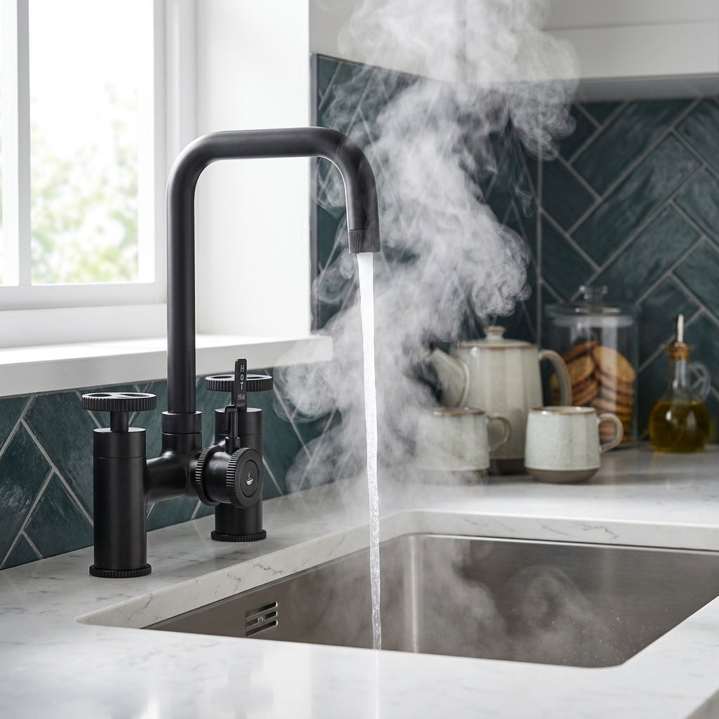 Verossi  | Vorisse | Industrial Bridge Style 3 in 1 Instant Boiling Tap | Matt Black Finish