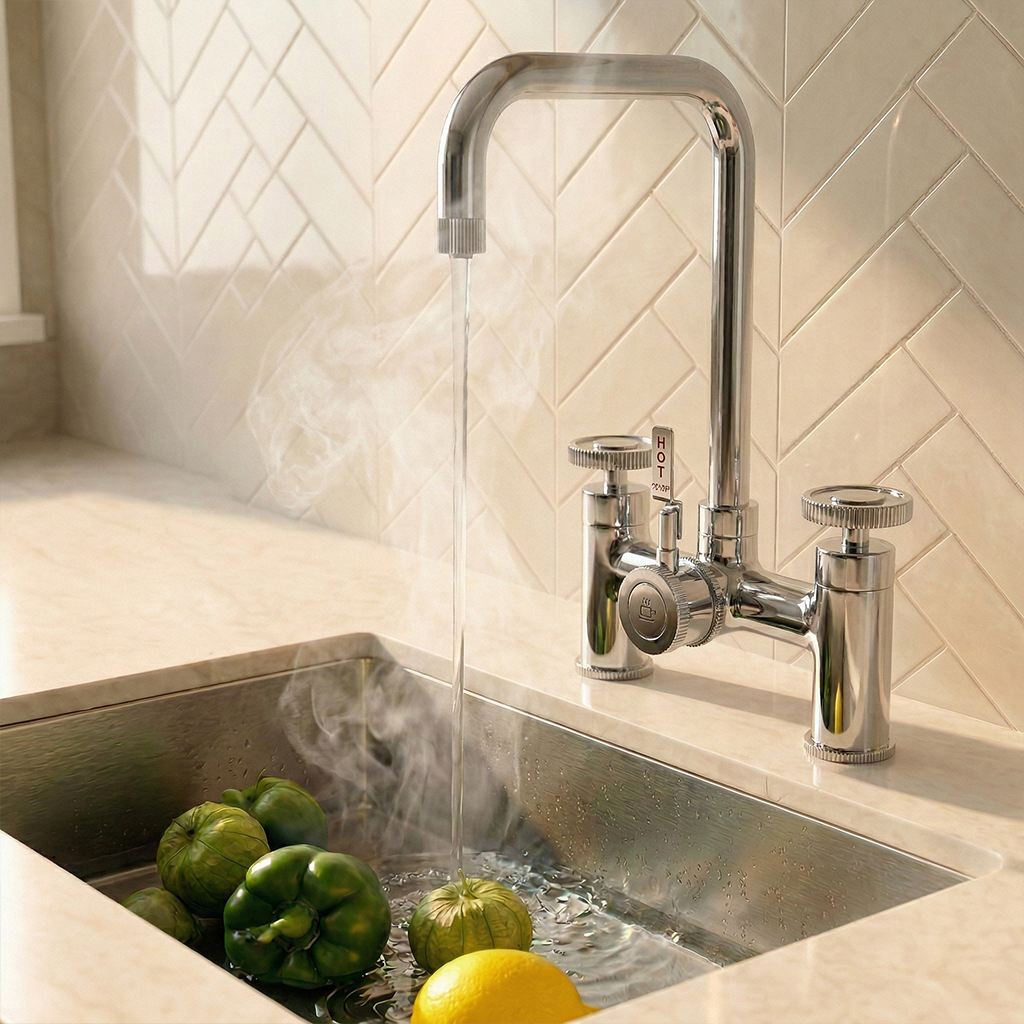 Verossi  | Vorisse | Industrial Bridge Style 3 in 1 Instant Boiling Tap | Polished Chrome Finish