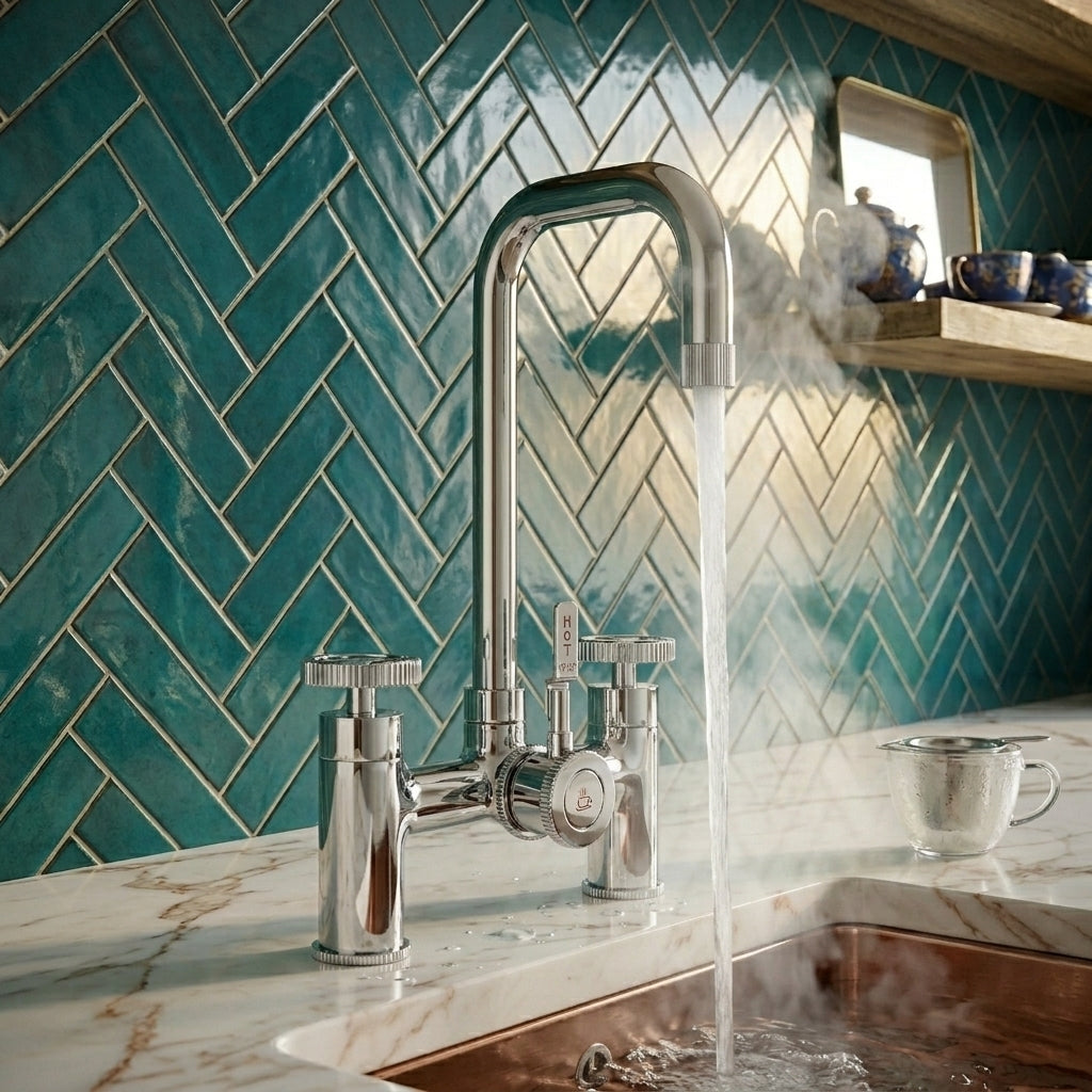 Verossi  | Vorisse | Industrial Bridge Style 3 in 1 Instant Boiling Tap | Polished Chrome Finish