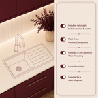 Verossi | 1.0 Bowl Comite Kitchen Sink & Drainer | Left or Right Handed | Chrome Strainer Waste Supplied | 1000 x 500mm | Matt White