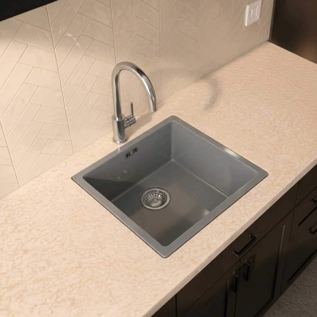 Verossi |  1.0 Bowl Comite Kitchen Sink | Inset or Undermounted | Chrome Strainer Waste Supplied | 440x440x211mm | Gloss Grey