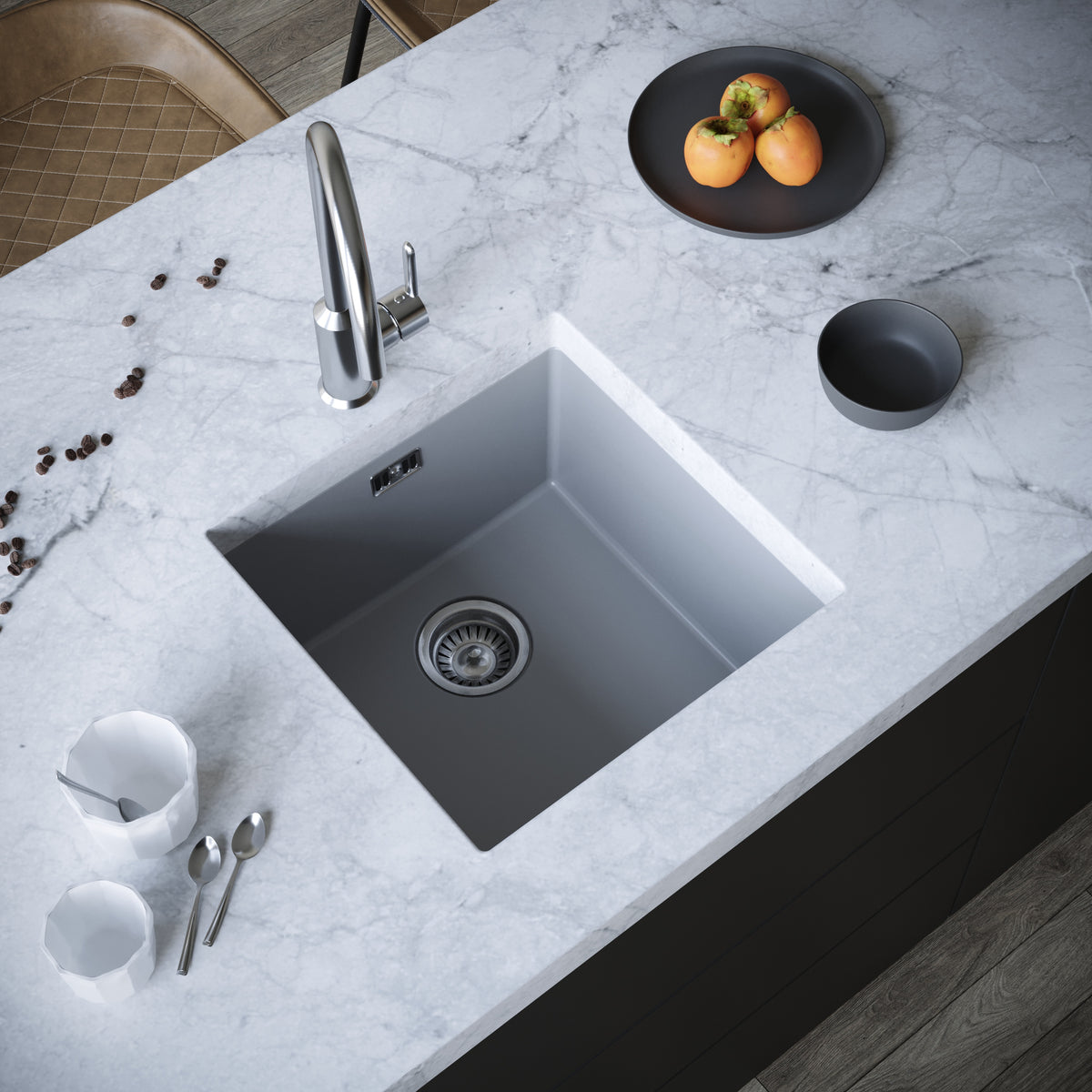 Verossi Comite 1.0 bowl grey kitchen sink with chrome strainer waste