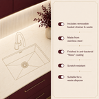 Verossi | 1.0 Bowl Kitchen Sink | Inset or Undermounted | Chrome Strainer Waste Supplied | 540x440x205 | Brushed Gold