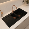 Verossi |  1.3 Bowl Comite Kitchen Sink & Drainer | Left or Right Handed | Chrome Strainer Wastes Supplied | 1000 x 500mm | Black