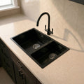 Verossi | 1.5 Bowl Comite Kitchen Sink | Inset or Undermounted | Chrome Strainer Wastes Supplied | 670x440x206mm | Gloss Black