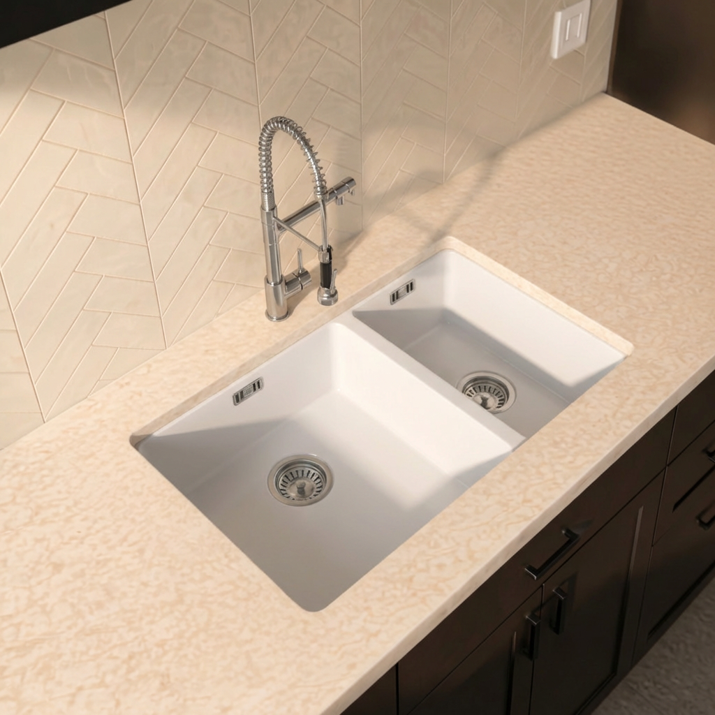 Verossi | 1.5 Bowl Comite Kitchen Sink | Inset or Undermounted | Chrome Strainer Wastes Supplied | 670x440x206mm | Gloss White