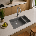 Verossi | 1.5 Bowl Comite Kitchen Sink | Inset or Undermounted | Chrome Strainer Wastes Supplied | 670x440x206mm | Grey