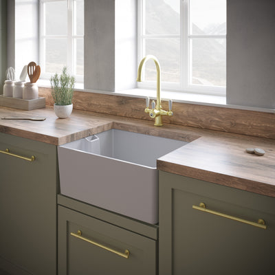 Verossi | Belfast Farmhouse | 1.0 Bowl Comite Kitchen Sink With Weir Overflow | Chrome Strainer Waste Supplied | 595x445mm | White