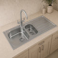 Verossi | Satin Matt | 1.5 Bowl Inset Stainless Steel Kitchen Sink | 1000 x 500mm | Supplied with Chrome Basket Strainer Waste(s)