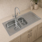 Verossi | Satin Matt | 1.5 Bowl Inset Stainless Steel Kitchen Sink | 1000 x 500mm | Supplied with Chrome Basket Strainer Waste(s)