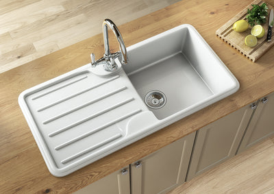 Verossi | Traditional | 1.0 Bowl Comite Inset Kitchen Sink & Drainer | Left or Right Handed | Chrome Strainer Waste Supplied | 1000 x 500mm | Gloss White