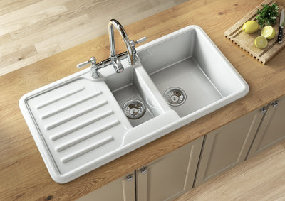 Verossi |1.3 Bowl Comite Kitchen Sink & Drainer | Left or Right Handed | Chrome Strainer Wastes Supplied | 1000 x 500mm | Gloss White