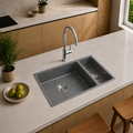 Verossi | Virm |  1.5 bowl Comite Kitchen Sink | Inset or Undermounted | Chrome Strainer Wastes Supplied | 670x440x206mm | Gloss Grey