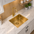 Verossi | Vrimo | 1.0 Bowl Stainless Steel Kitchen Sink | Inset or Undermounted | Gold Strainer Waste Supplied | 440 x 440 mm | Gold Finish