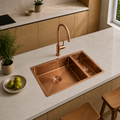 Verossi | Vrimo | 1.5 Bowl Stainless Steel Kitchen Sink | Inset or Undermounted | Copper Strainer Wastes Supplied | 670 x 440mm | Copper Finish