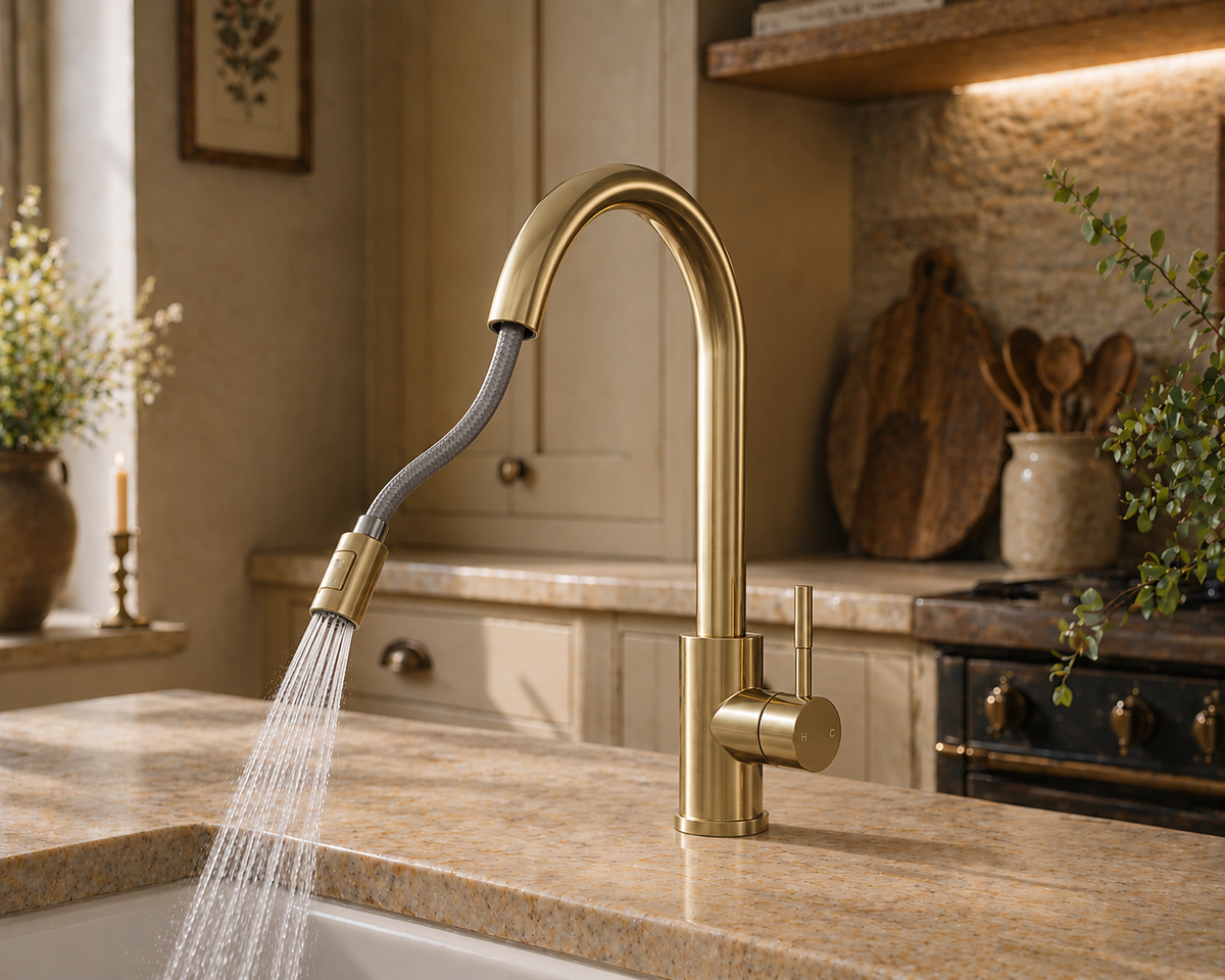 Verossi | Cato | Pullout Kitchen tap | Brushed Brass