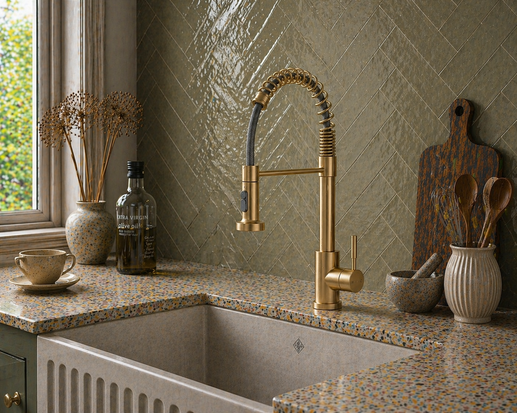 Verossi | Contra | Flexi Pullout Kitchen tap | Brushed Brass